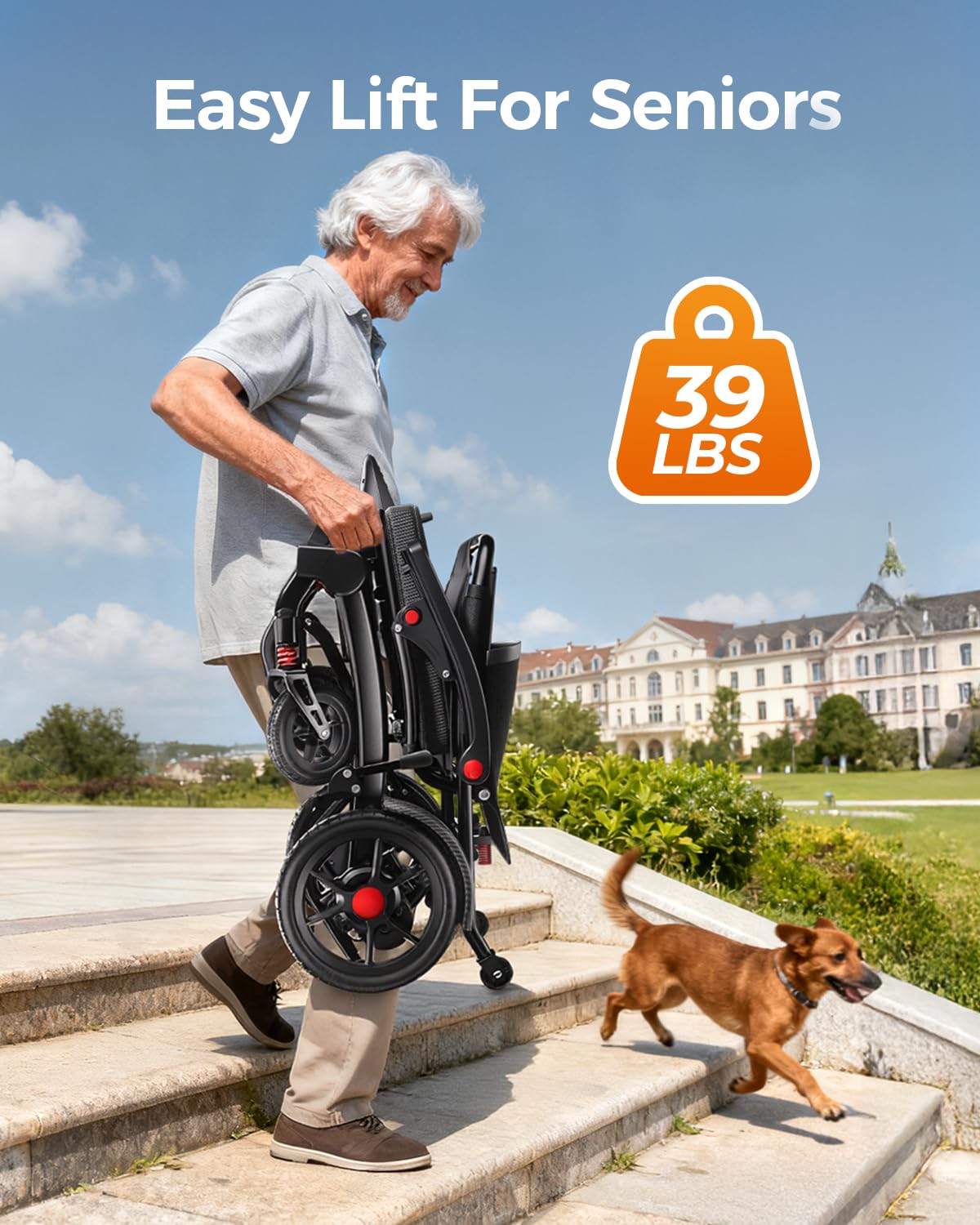 Ultra Lightweight Foldable Electric Wheelchair for Adults, 39 lb Portable Power Chair, 25 Mile Range