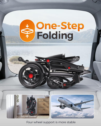 Ultra Lightweight Foldable Electric Wheelchair for Adults, 39 lb Portable Power Chair, 25 Mile Range