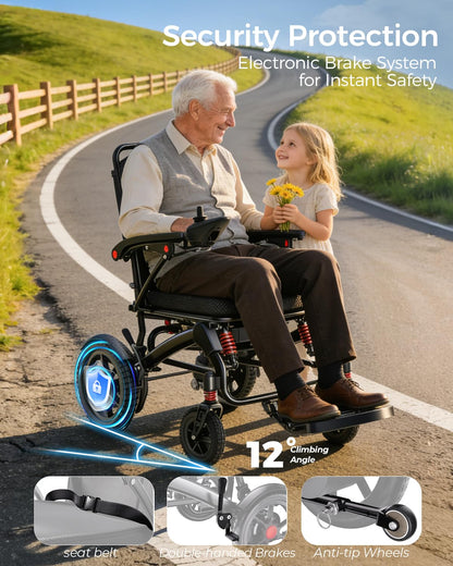Ultra Lightweight Foldable Electric Wheelchair for Adults, 39 lb Portable Power Chair, 25 Mile Range