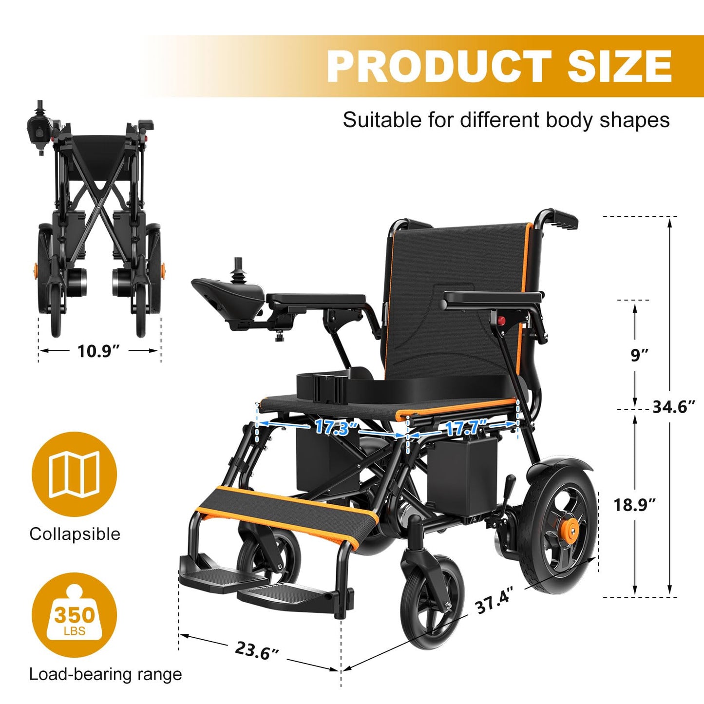 Electric Wheelchair for Adults – Foldable Lightweight Power Chair, 15-Mile Range, All-Terrain Mobility, Supports 350 lbs