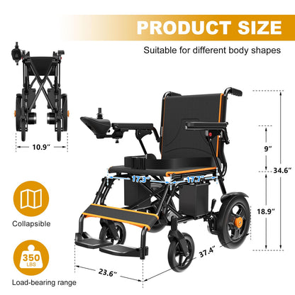 Electric Wheelchair for Adults – Foldable Lightweight Power Chair, 15-Mile Range, All-Terrain Mobility, Supports 350 lbs