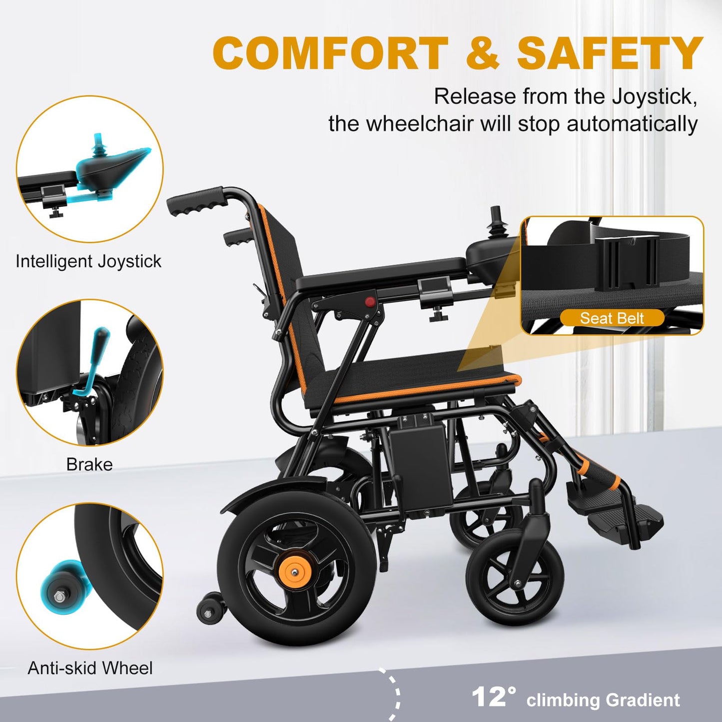 Electric Wheelchair for Adults – Foldable Lightweight Power Chair, 15-Mile Range, All-Terrain Mobility, Supports 350 lbs
